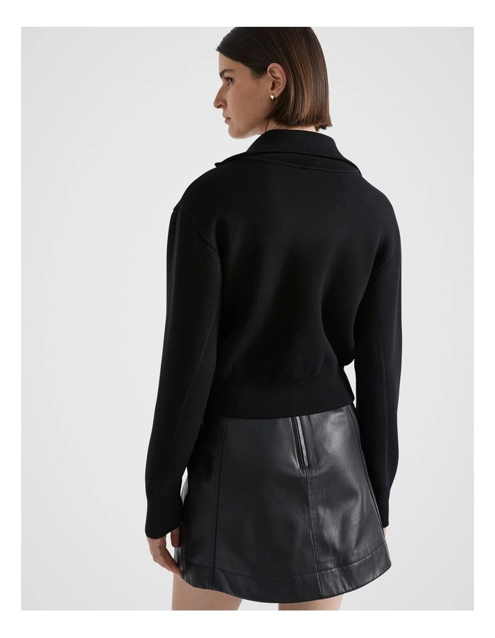 Double Knit Compact Zip Through Top in Black