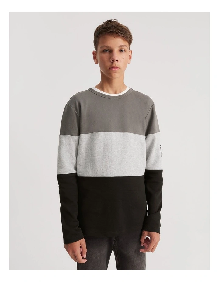 Recycled Cotton Blend Block Stripe T-shirt in Black