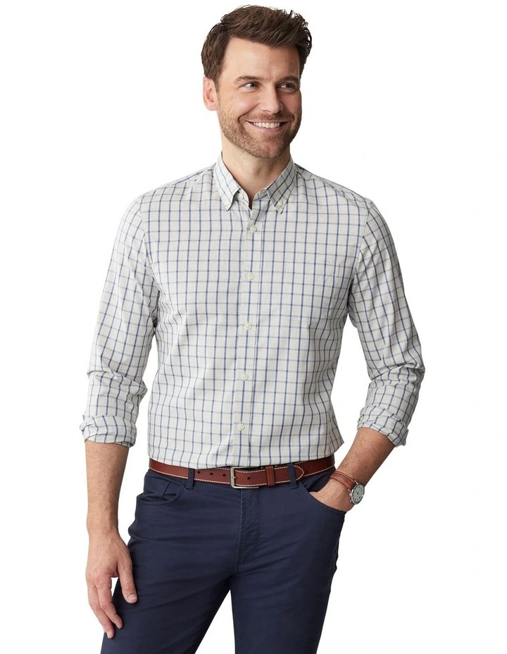 Easy Care Check Long Sleeve Shirt in Grey Melange