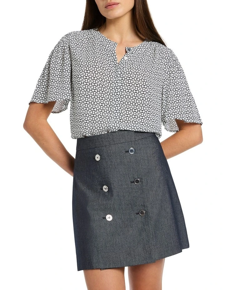 Laia Geo Blouse in Ivory/Navy