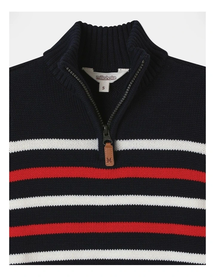 Knitted 1/4 Zip Thru Jumper in Red