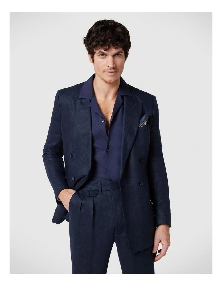 Slim Fit Double Breasted Tailored Jacket in Ink