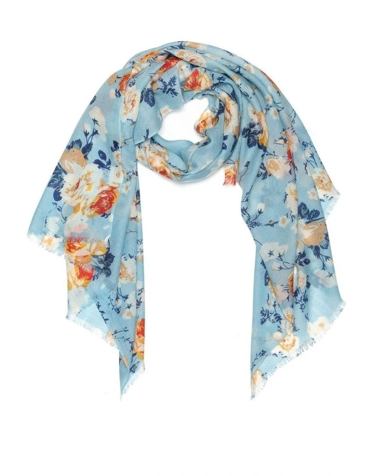 Australian Wool Print Scarf in Blue