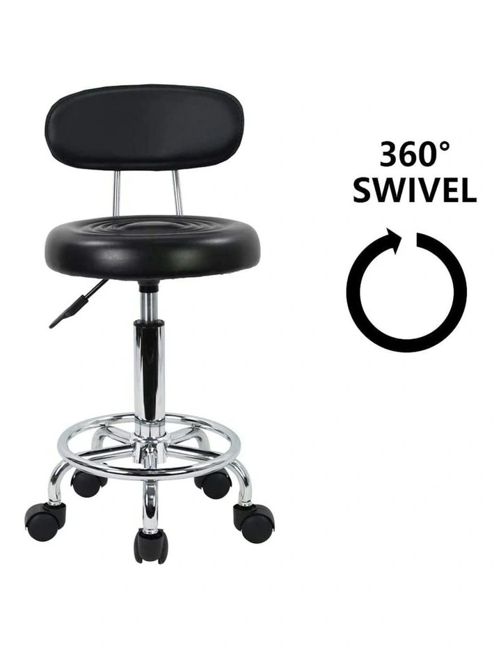 Backrest Round Salon Stool with Adjustable Height in Black