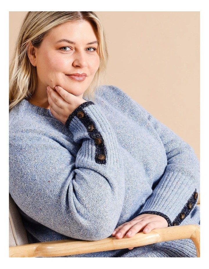 Stand Neck Jumper With Tipping In Blue/Navy