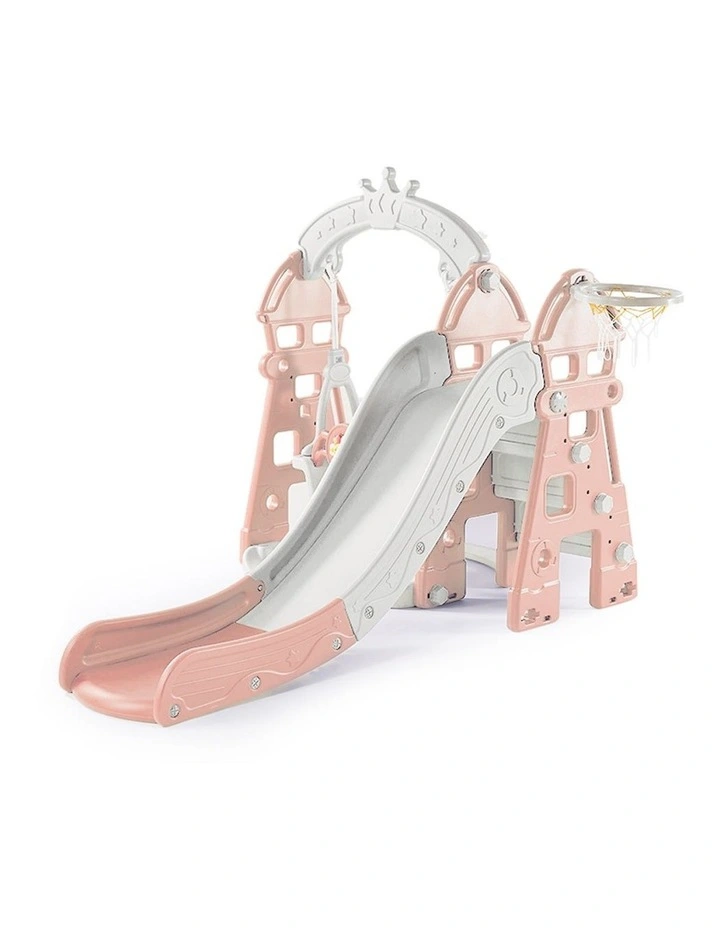 Kids Slide Swing Basketball Ring Hoop Activity Center Toddlers Play Set in Pink