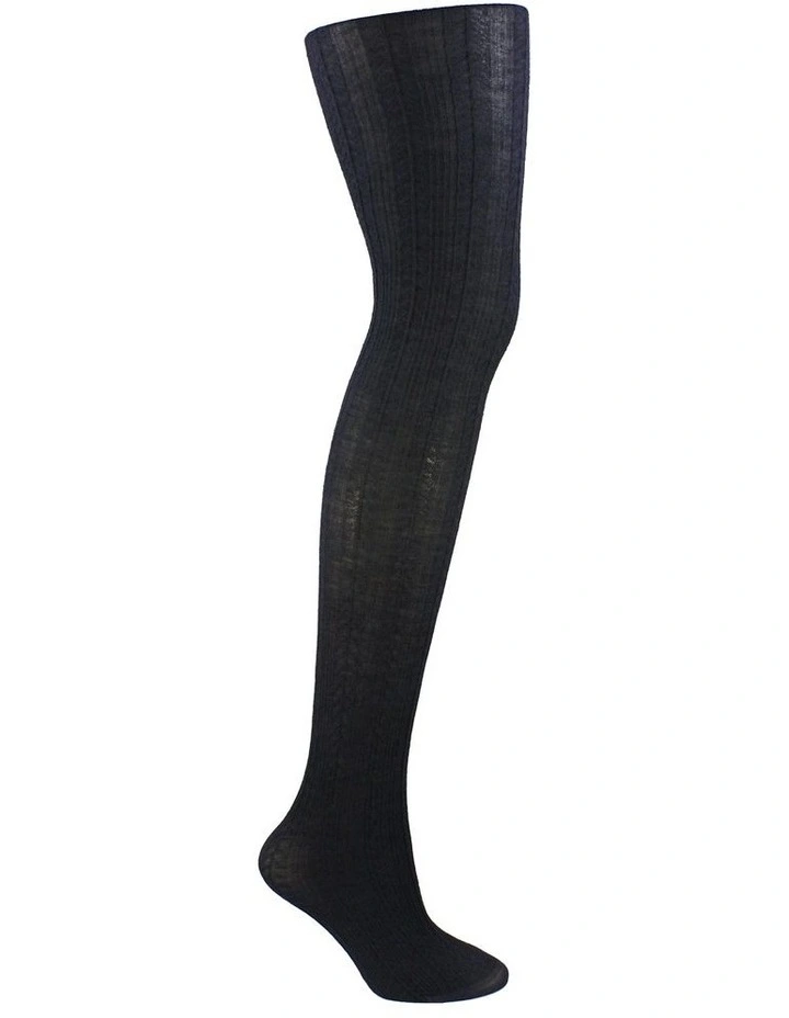 Superfine 70D Merino Cable Rib Tights in Dark Navy