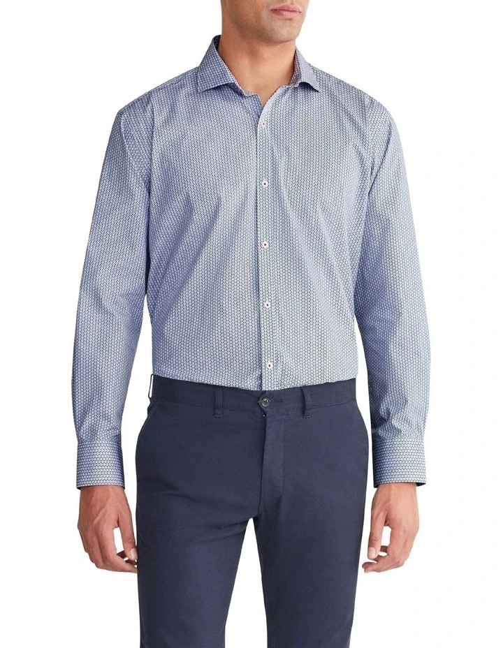 Classic Diamond Print Long Sleeve Shirt in Navy