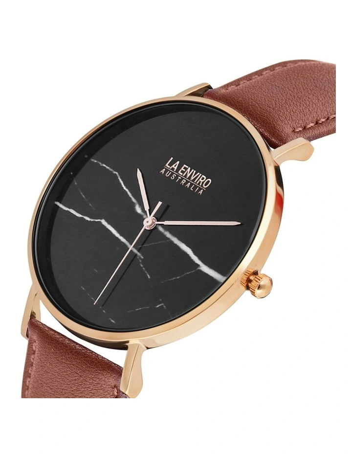 Rose Gold Brown Strap Marble 40 mm Watch