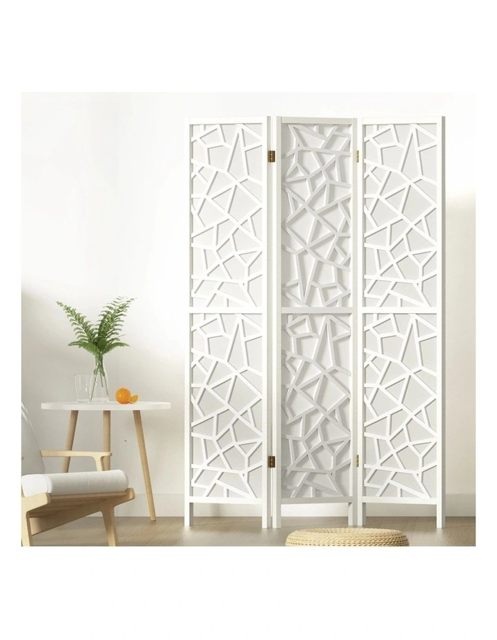 Foldable Clover Room 3 Panel Divider Screen in White