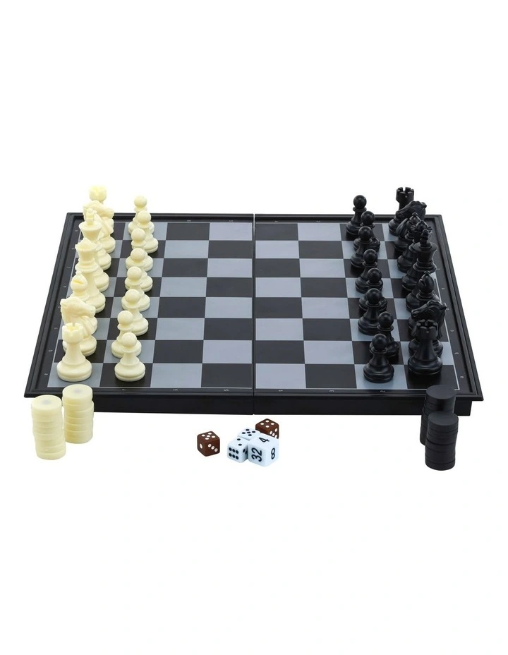 3 in 1 Magnetic Chess, Checkers & Backgammom Foldable Board Game