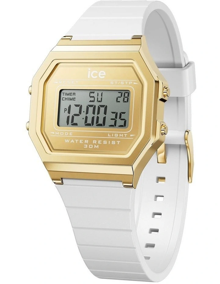 Digit Retro Watch in White Gold