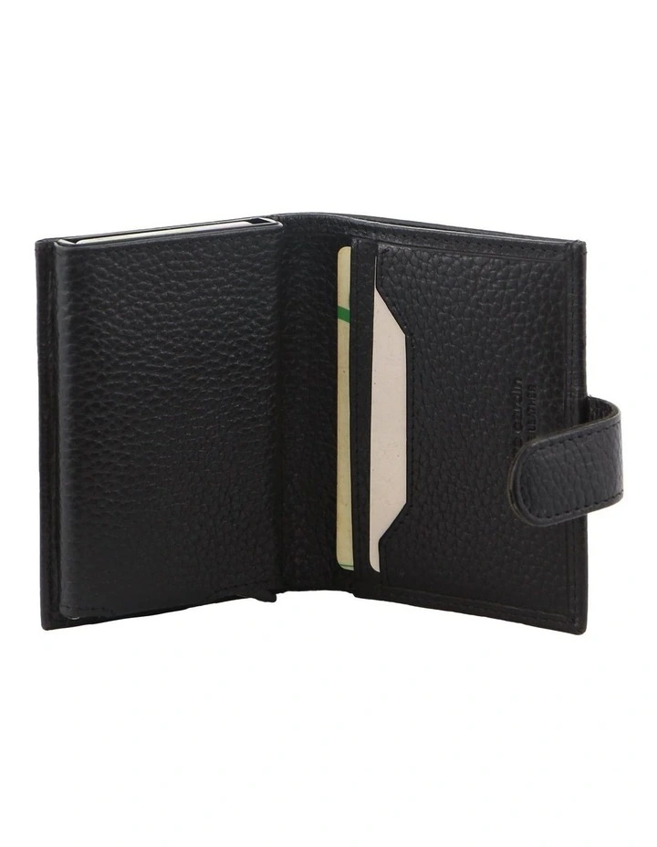Leather Smart Slide Card Holder Tab Wallet in Black