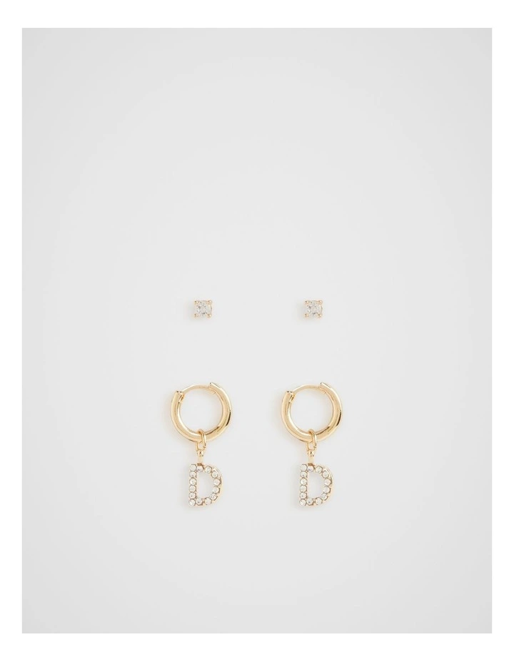 Crystal Initial Hoop Earring in Gold "D"