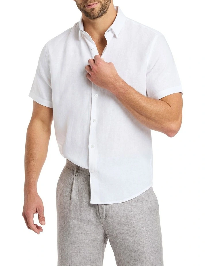 Felix Short Sleeve Linen Shirt in White
