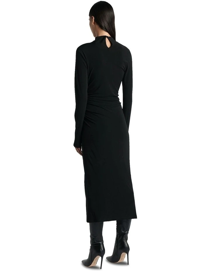 Zip Detail Jersey Midi Dress in Black