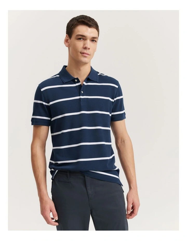 Stripe Pique Polo in Navy