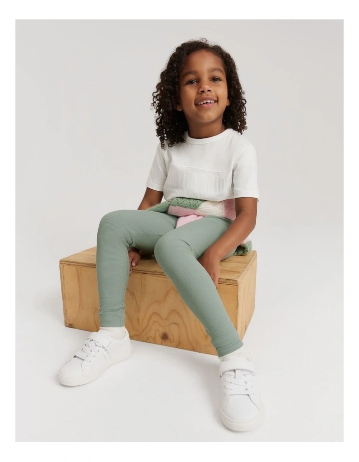 Organically Grown Cotton Blend Solid Rib Legging in Fern