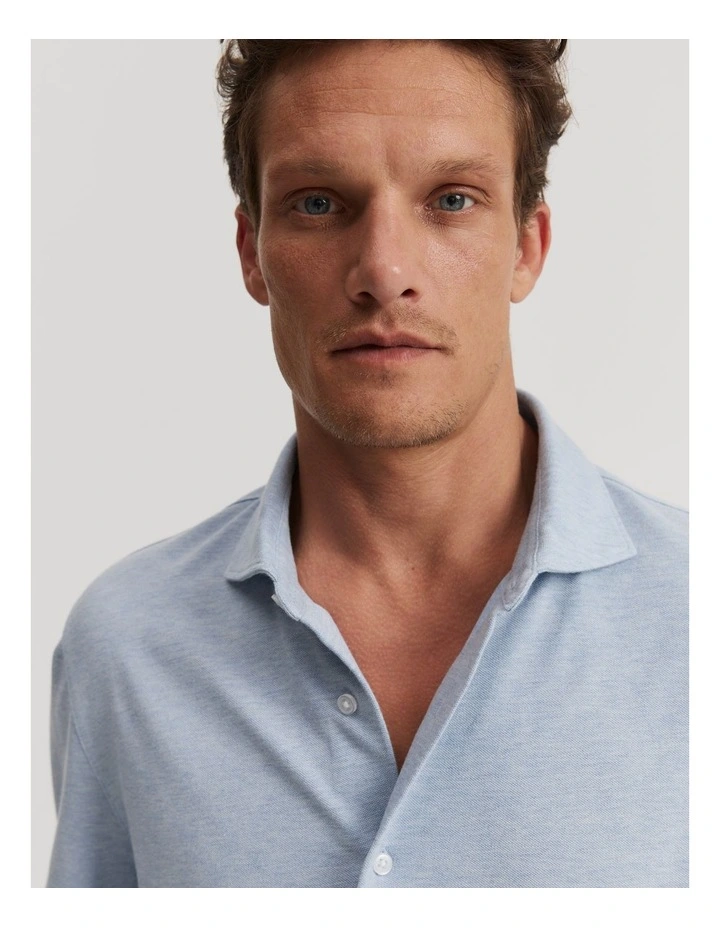 Tailored Fit Pique Shirt in Light Blue Melange