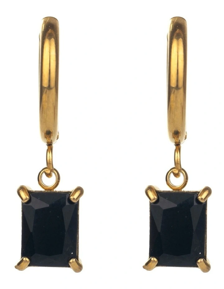 Hoops With Jewel Drop Earring in Black/Gold