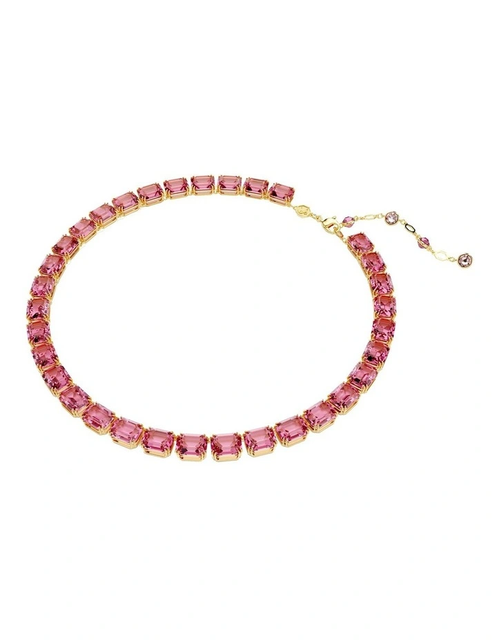 Millenia Octagon Cut Gold Tone Plated Necklace in Pink