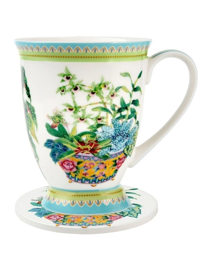Gift Boxed Gabby Malpas Jardin Orchid Mug & Coaster Set 300ml in White