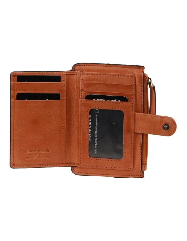 Pattern Embossed Leather Zip Wallet in Apricot