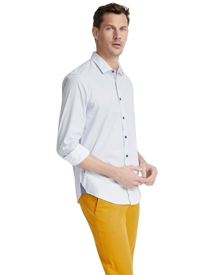Kenton Printed Cotton Shirt in Blue