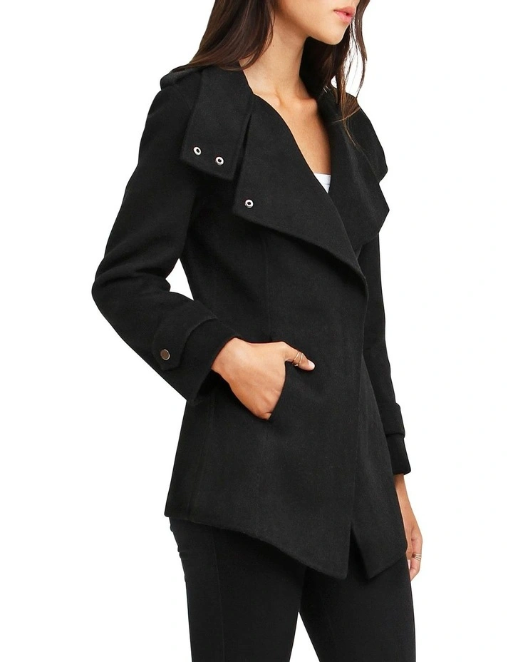 Bad Girl Black Wool Blend Moto Coat