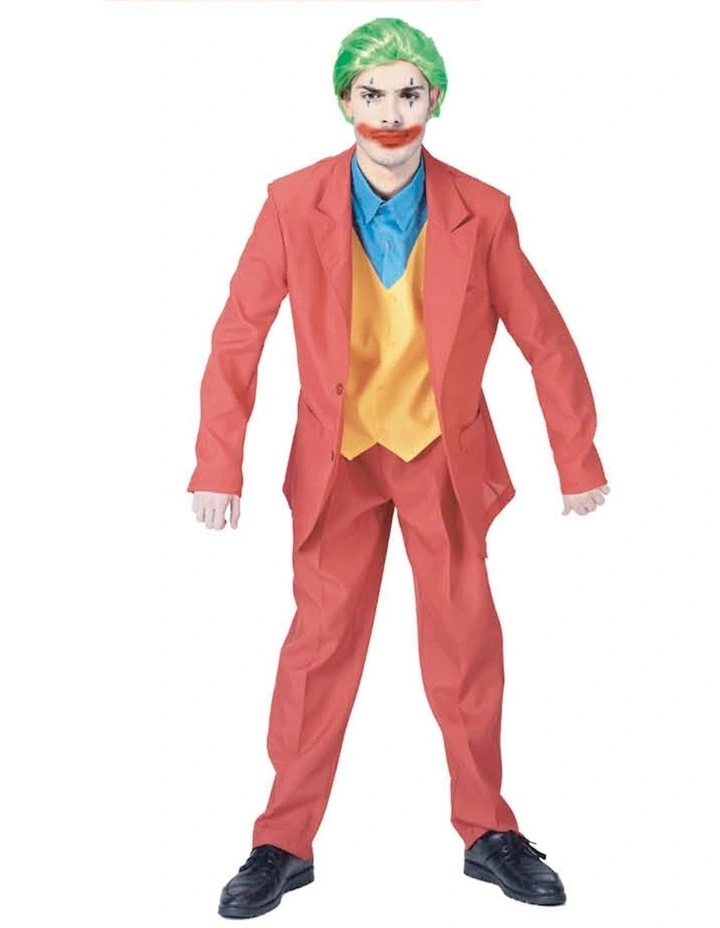 Halloween Creepy Evil Jester Clown Costume in Maroon