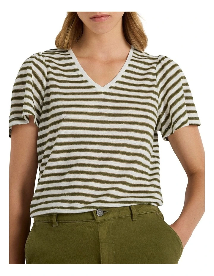 Annie Linen Stripe Tee in Ivory