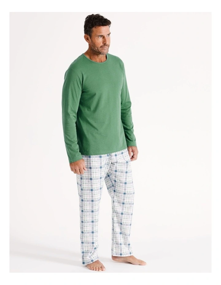 Essentials Long Sleeve Tee & Flannelette Pant PJ Set Fresh Check in Green