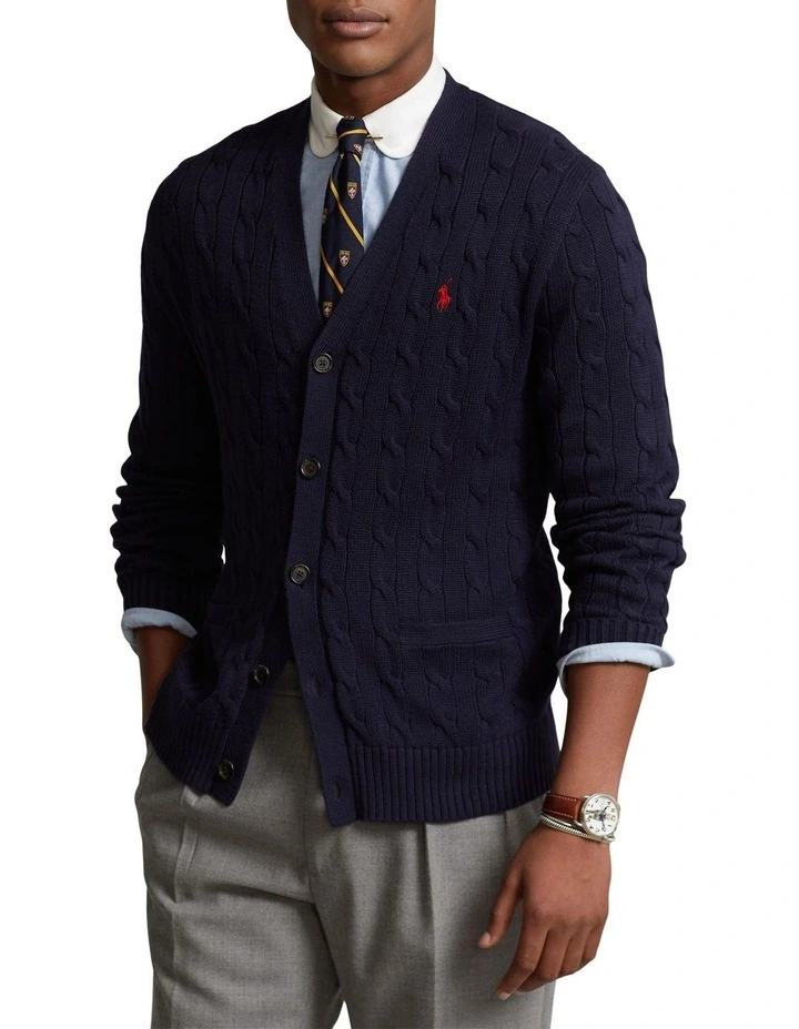 Cable-Knit Cotton Cardigan in Blue