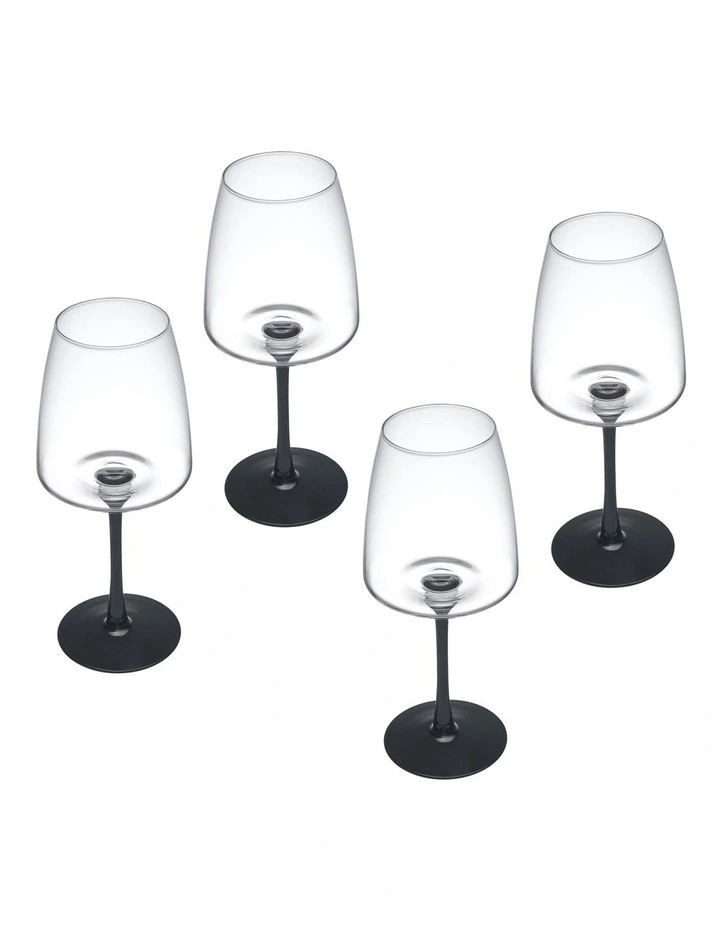 Palermo White Wine Glass 4 Piece Set in Clear/Black