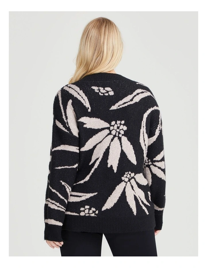 Floral Lurex Mix Jumper in Black/Bronze
