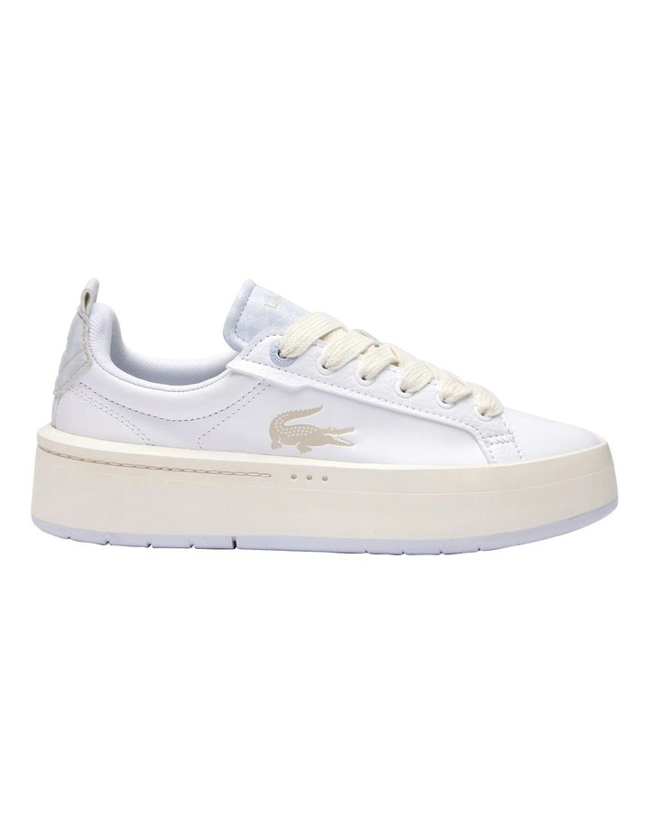Carnaby Platform Monogram Leather Sneaker in White/Light Turquoise
