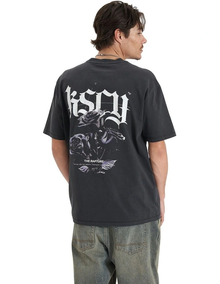 Tin Petal Heavy Box Fit Tee in Pigment Black