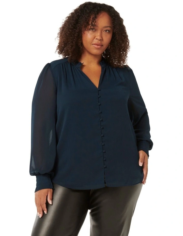Flora Fluted Pleat Blouse in Blue