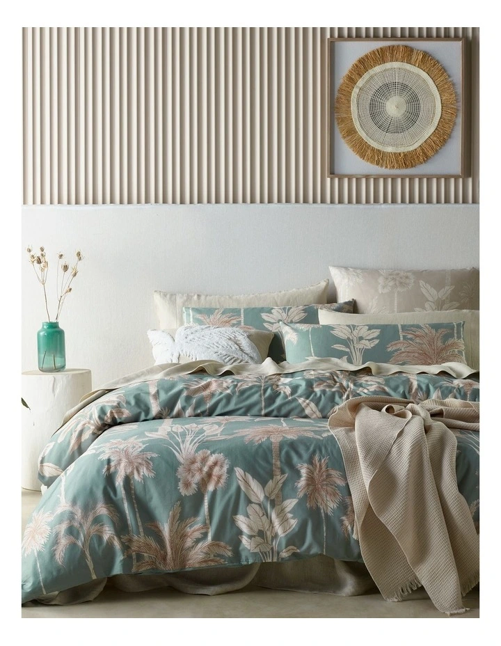 Bermagui Palm Print Quilt Cover Set in Blue