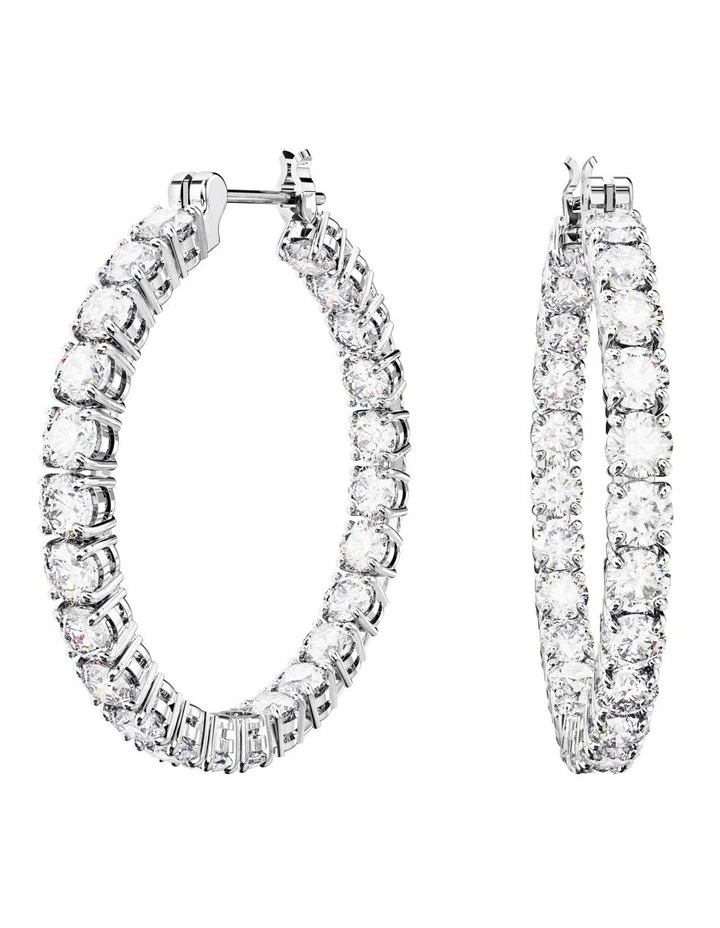Matrix Hoop Earrings Round Cut Rhodium Plated in White