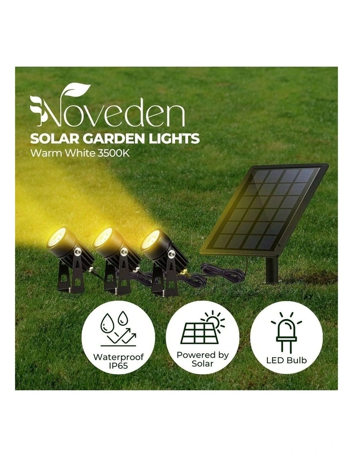 Solar Garden 3 Set LED Outdoor Warm White Spotlights in Black
