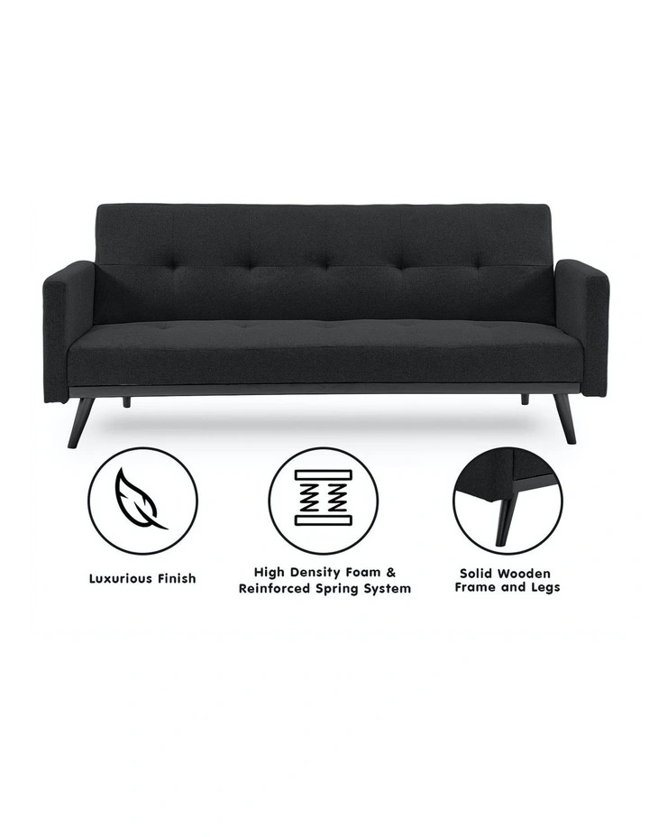 3 Seater Sofa Bed Lounge Futon Couch Modular Furniture Home Linen Fabric Black