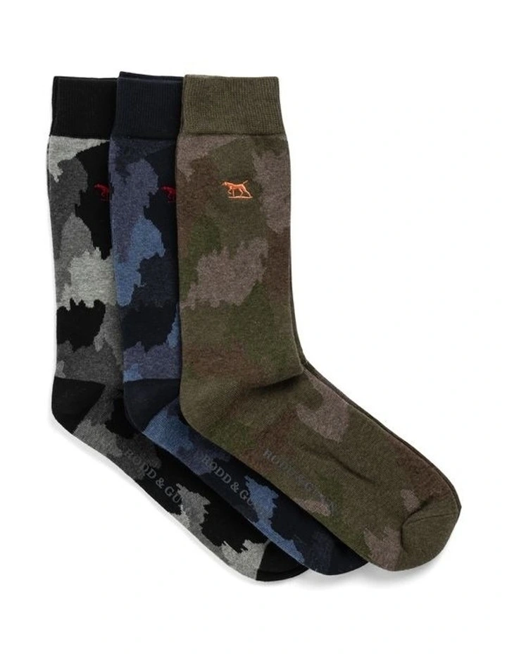 Duntroon Camouflage Three Pack Socks in Assorted