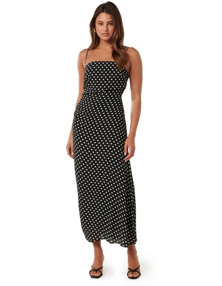 Maisy Ruched Side Midi Dress in Black