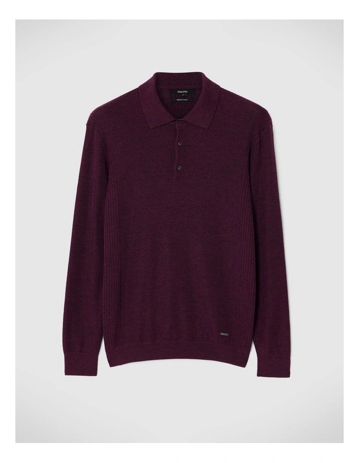 Long Sleeve Knitted Polo in Plum