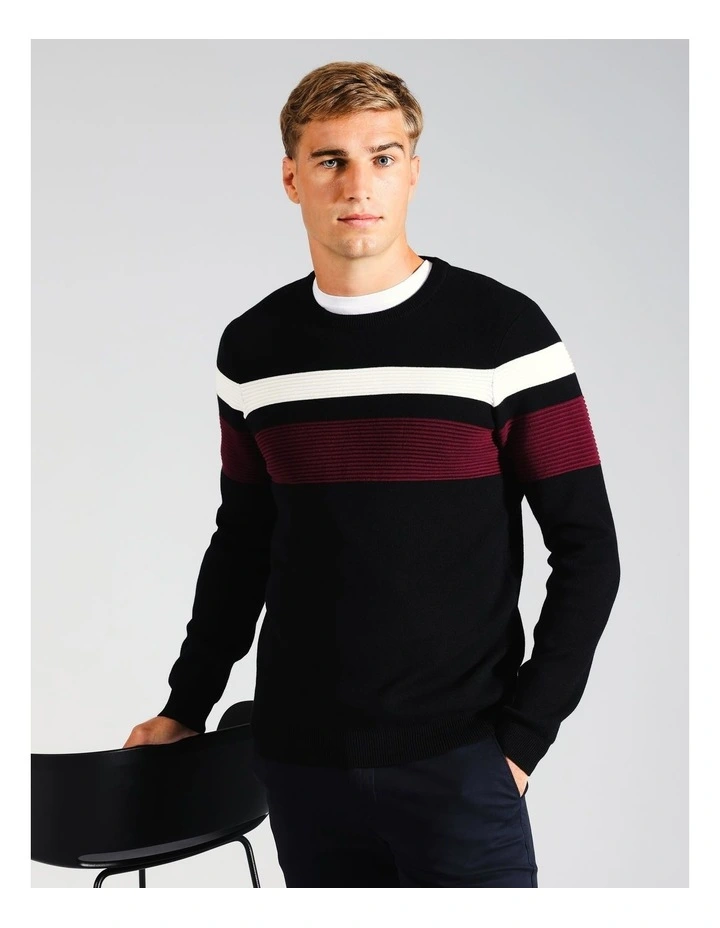 Ethan Engineered Stripe Knit in Red