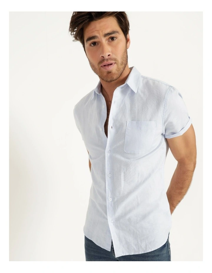Lennon Linen Short Sleeve Shirt Blue