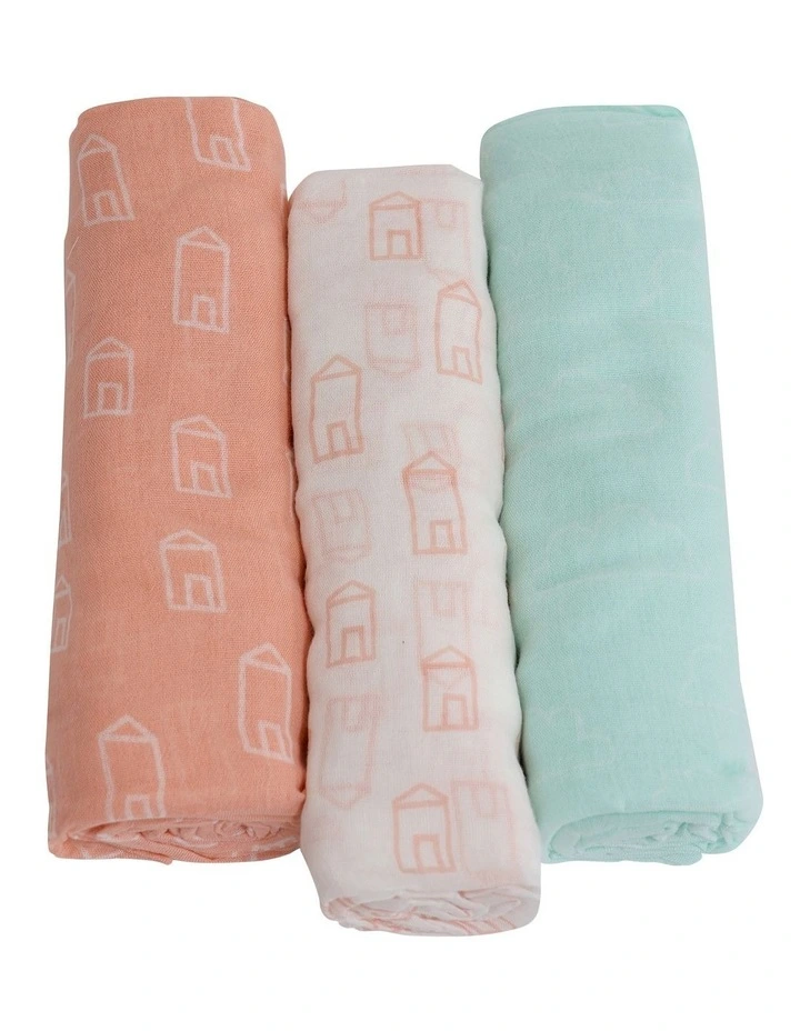 Nordic Muslin Wrap 3 Pack in Coral/Tiffany