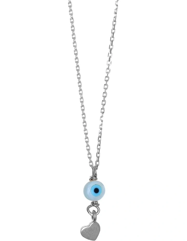 Tiny Shiny Evil Eye & Heart Silver Necklace