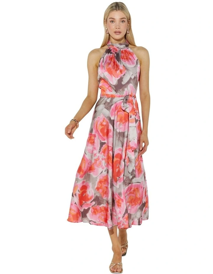 Sage Printed Halter Dress in Pink